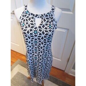 BANANA BOAT BLACK & WHITE GEOMETRIC DESIGN HALTER DRESS SMALL